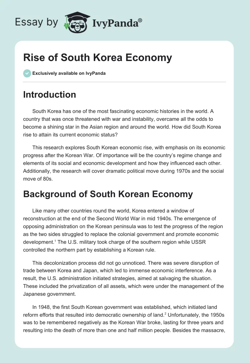 Rise of South Korea Economy. Page 1
