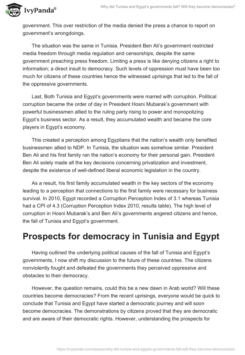 Why did Tunisia and Egypt’s governments fall? Will they become democracies?. Page 4