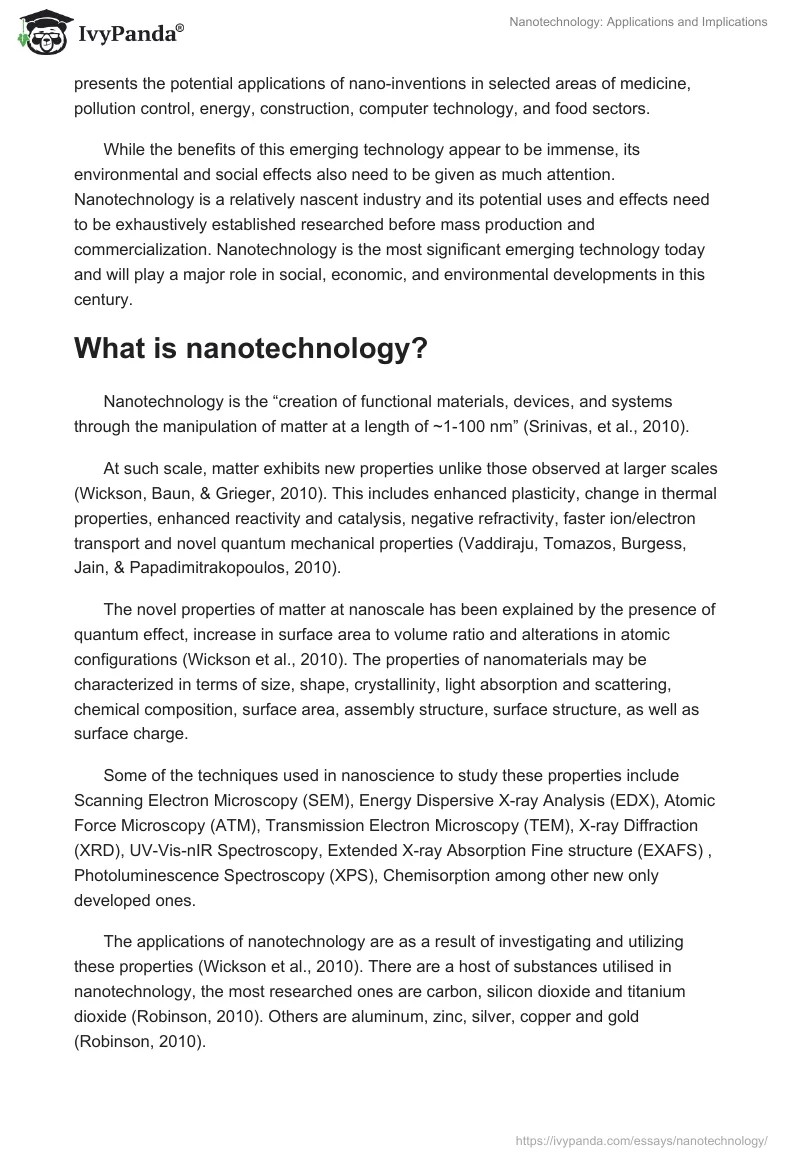 Nanotechnology: Applications and Implications. Page 2
