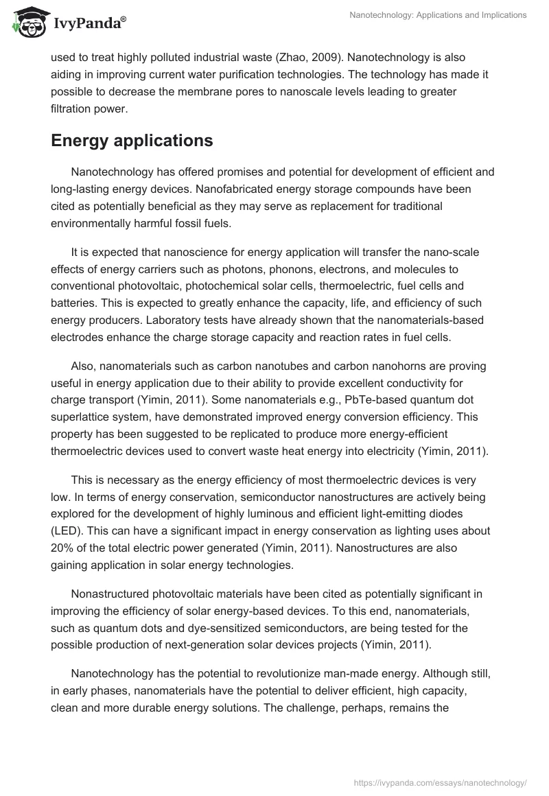 Nanotechnology: Applications and Implications. Page 5