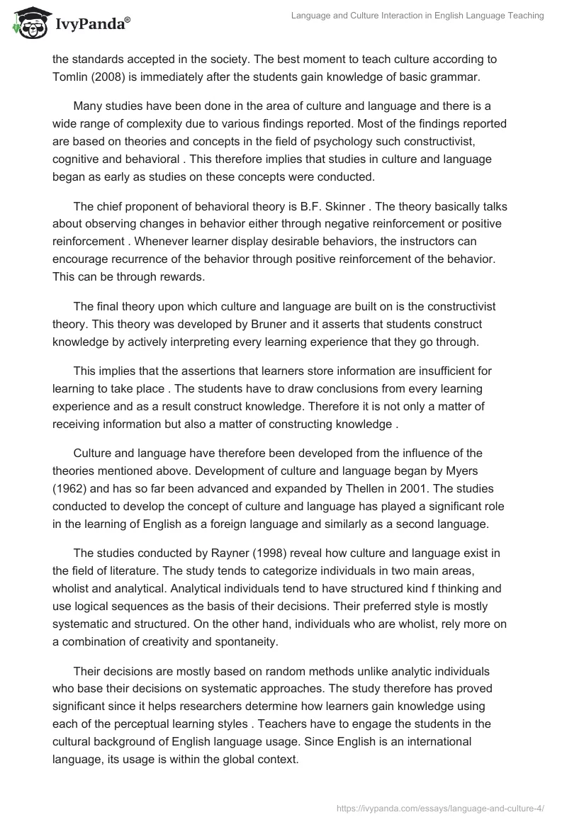 Language and Culture Interaction in English Language Teaching. Page 4