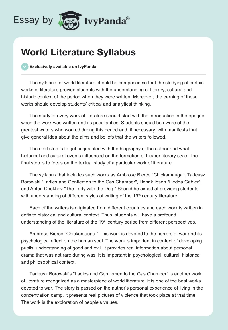 World Literature Syllabus. Page 1