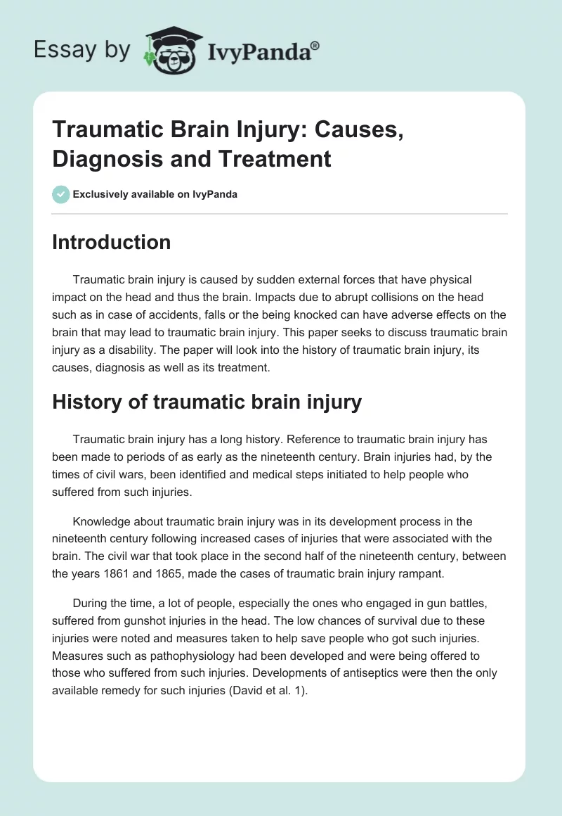 Traumatic Brain Injury: Causes, Diagnosis and Treatment. Page 1