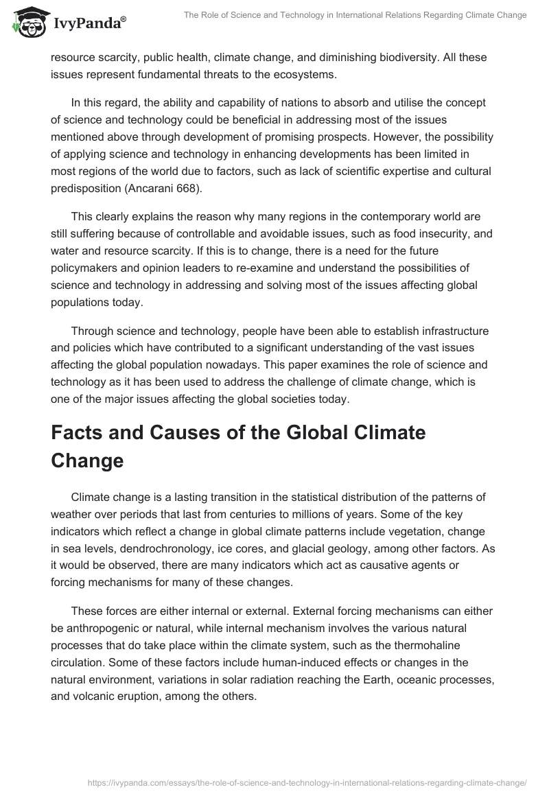 The Role of Science and Technology in International Relations Regarding Climate Change. Page 2