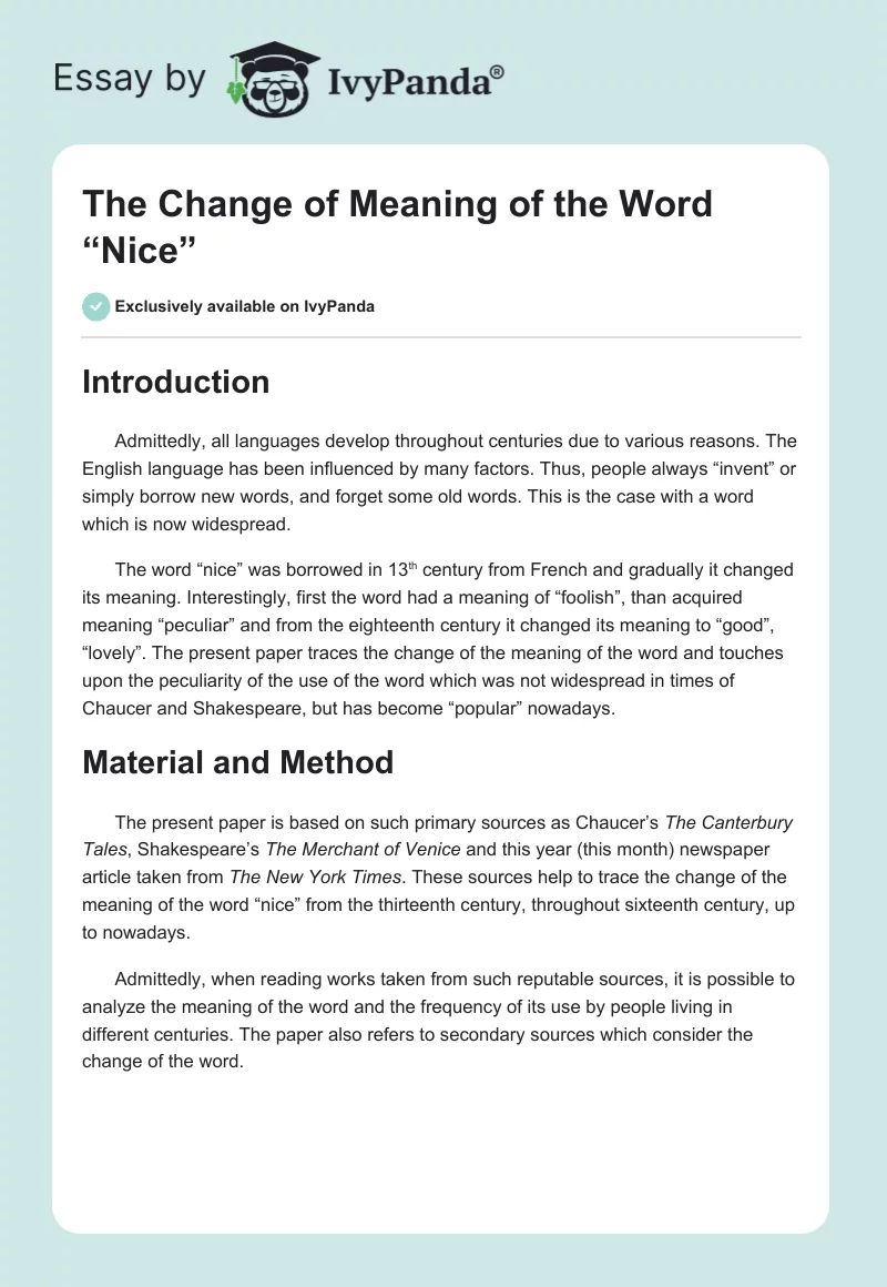 The Change of Meaning of the Word “Nice”. Page 1