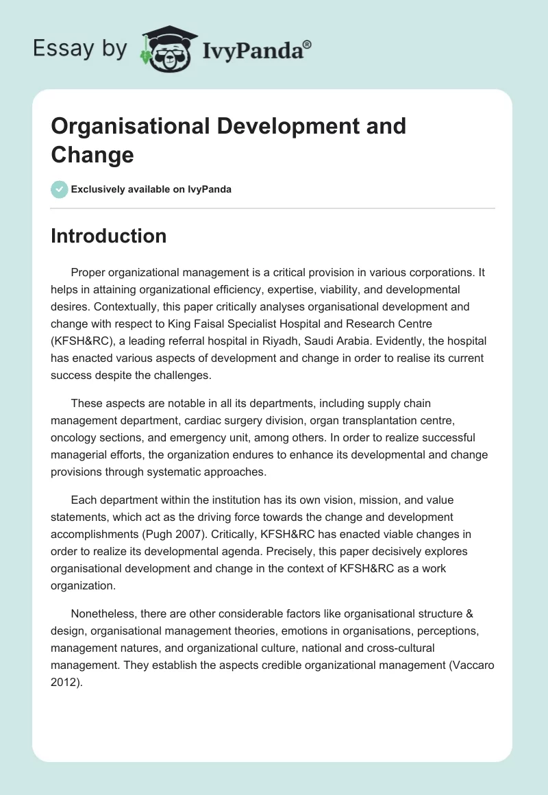 Organisational Development and Change. Page 1