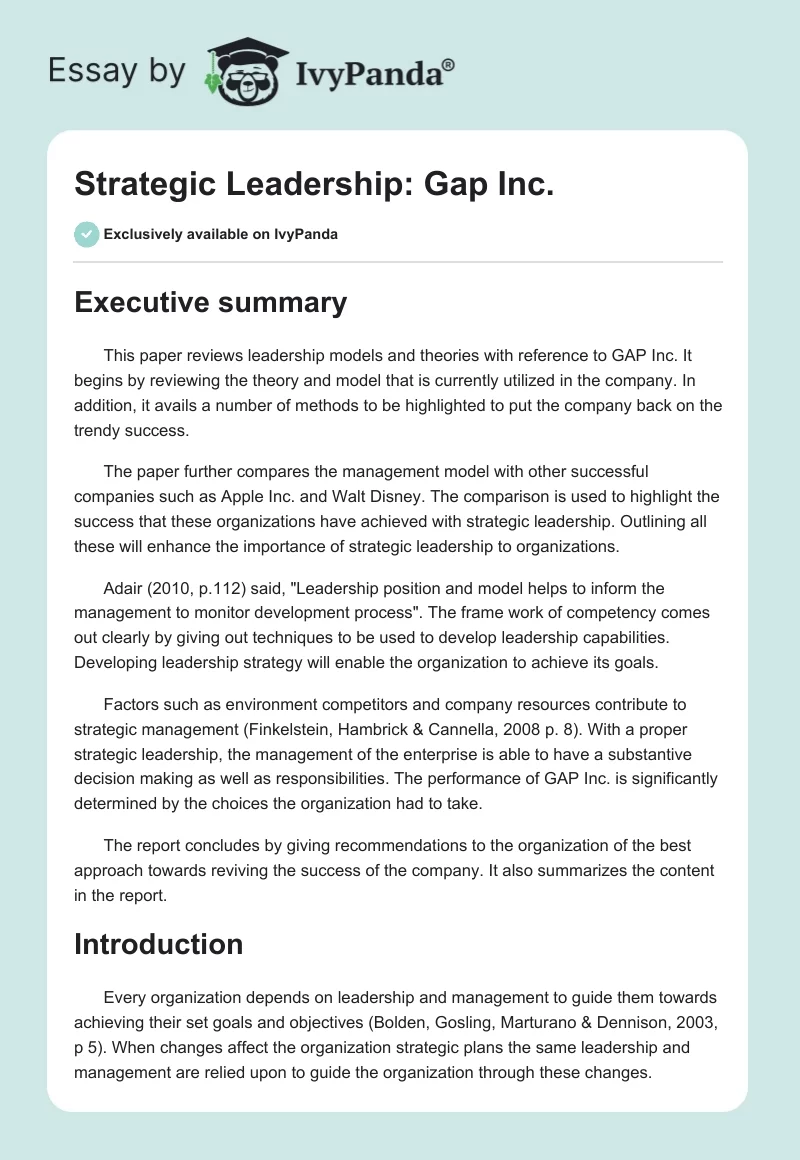Strategic Leadership: Gap Inc.. Page 1