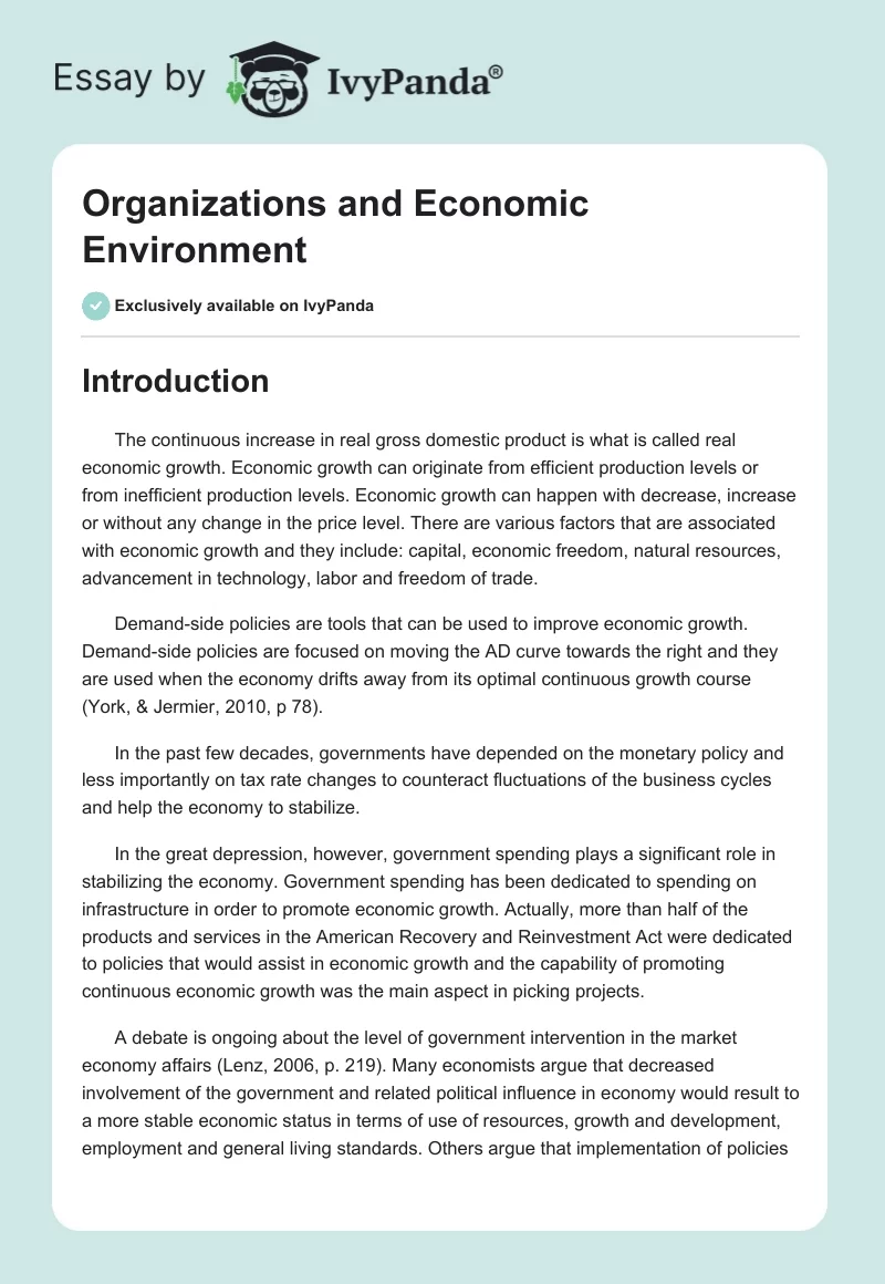 Organizations and Economic Environment. Page 1
