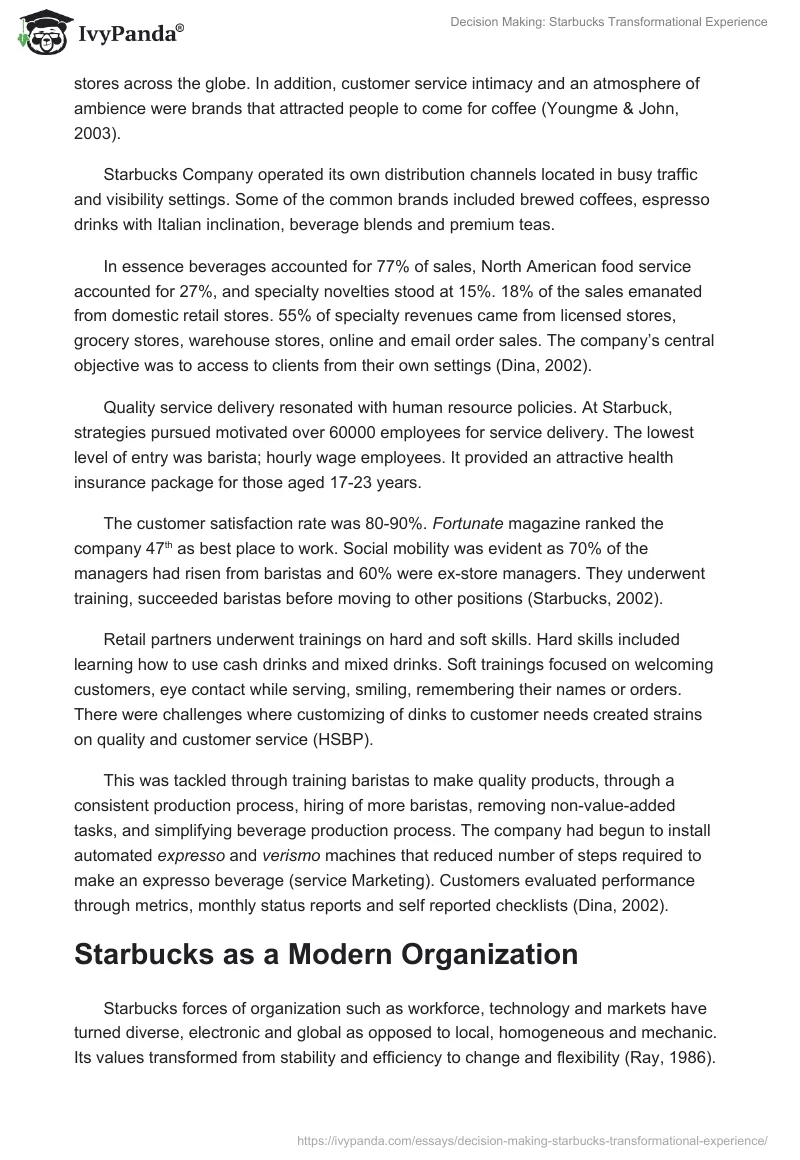 Decision Making: Starbucks Transformational Experience. Page 2