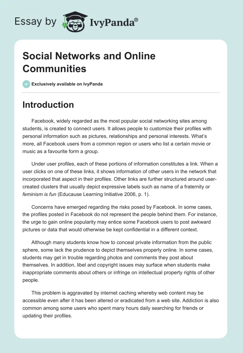 Social Networks and Online Communities. Page 1