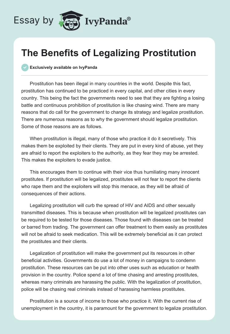 The Benefits of Legalizing Prostitution. Page 1