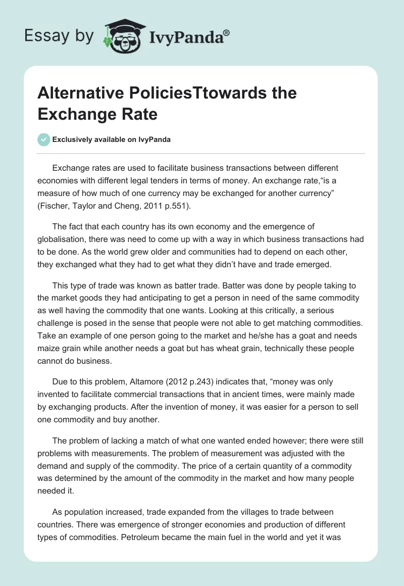 Alternative PoliciesTtowards the Exchange Rate. Page 1