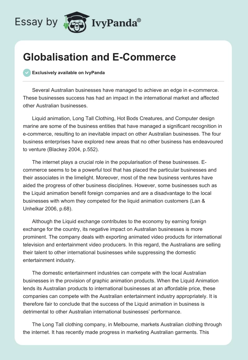 Globalisation and E-Commerce. Page 1