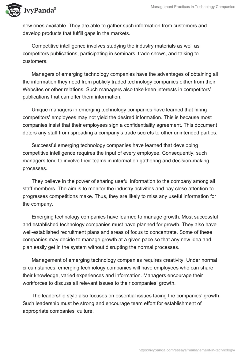 Management Practices in Technology Companies. Page 3