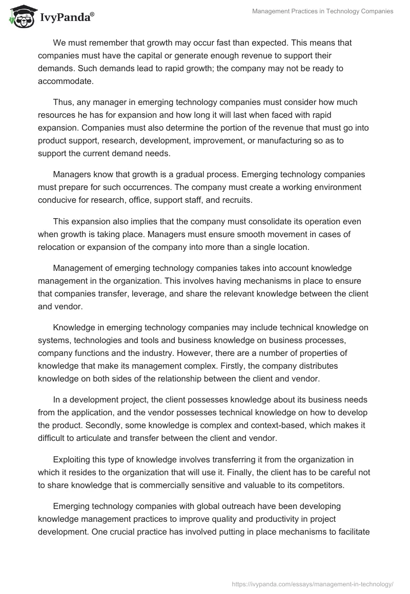 Management Practices in Technology Companies. Page 4