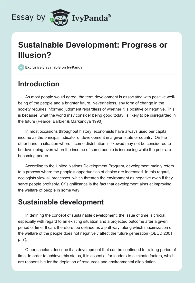 Sustainable Development: Progress or Illusion?. Page 1