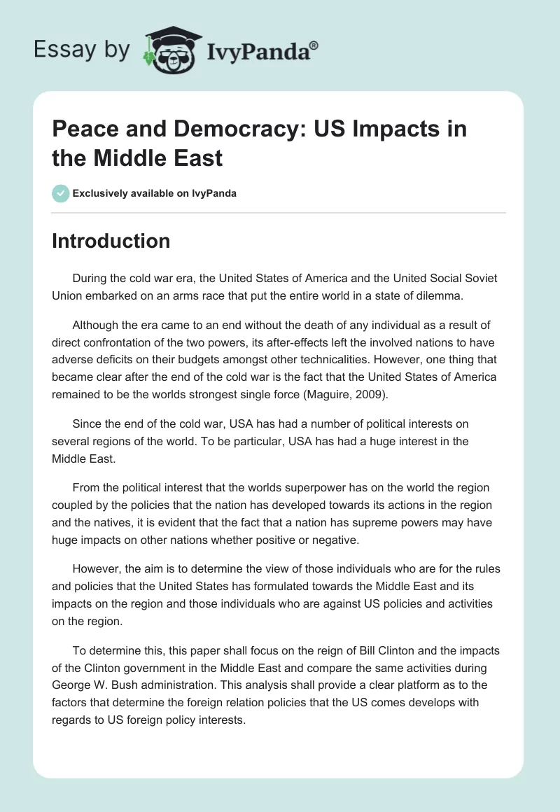 Peace and Democracy: US Impact in the Middle East. Page 1