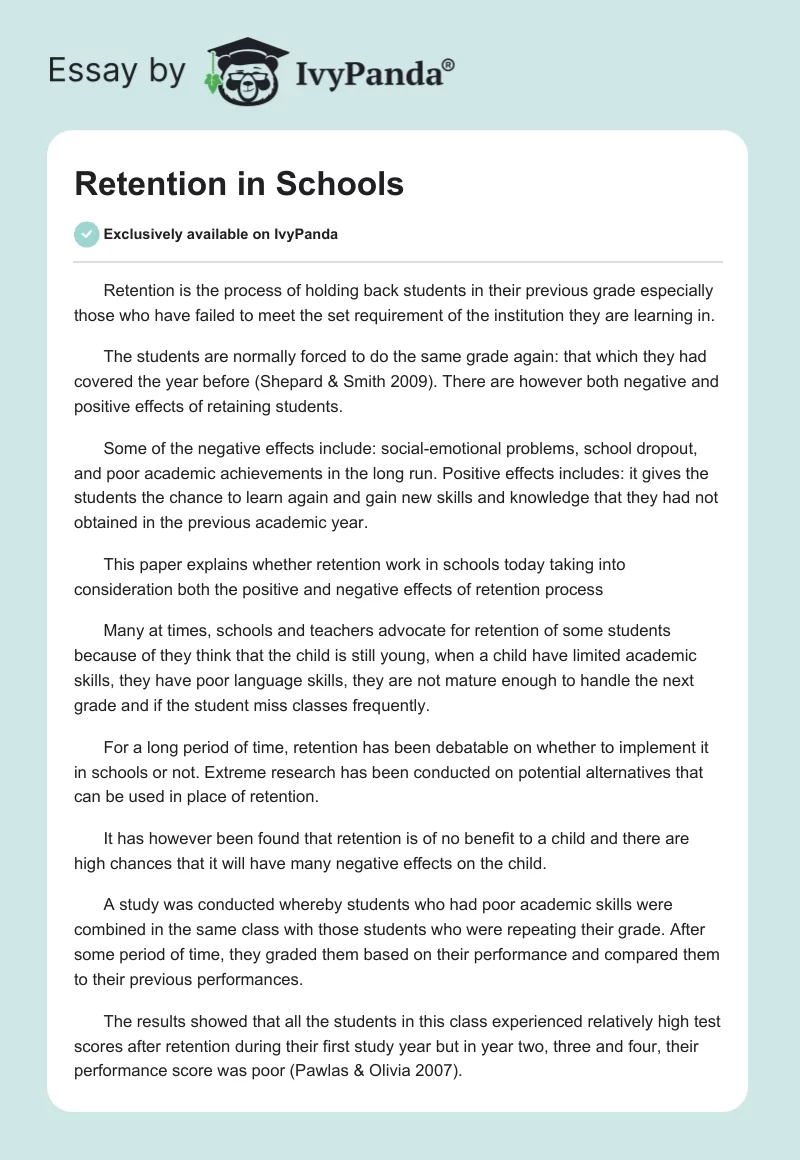 Retention in Schools. Page 1