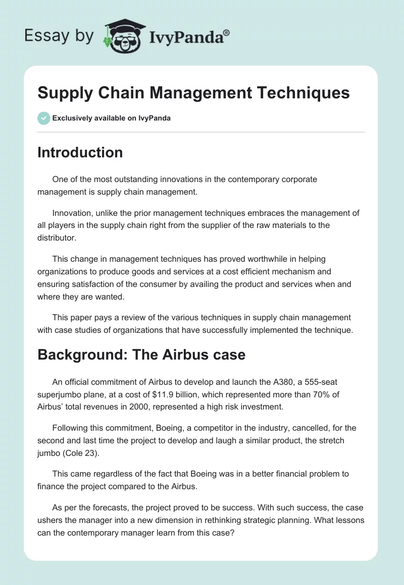 Supply Chain Management Techniques. Page 1