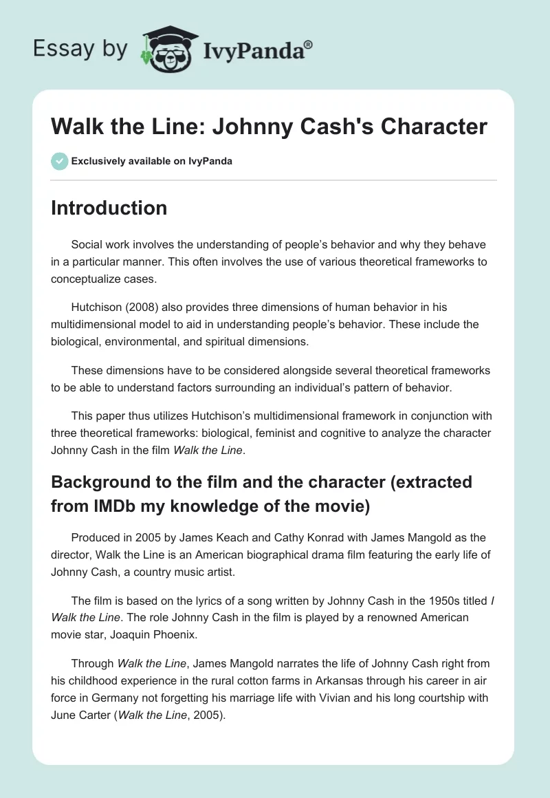 Walk the Line: Johnny Cash's Character. Page 1