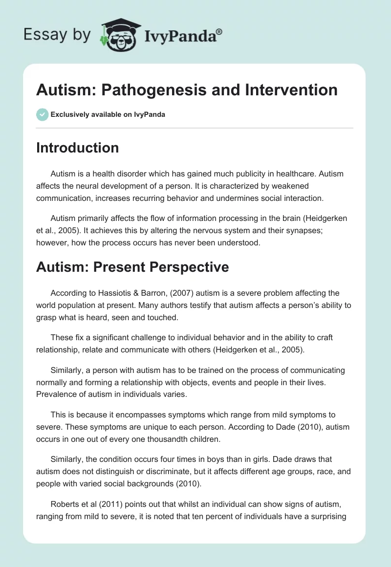 Autism: Pathogenesis and Intervention. Page 1