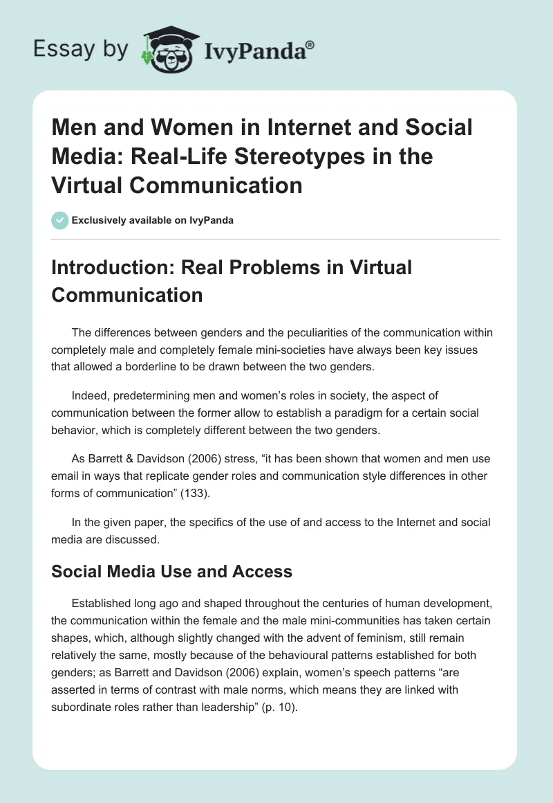Men and Women in Internet and Social Media: Real-Life Stereotypes in the Virtual Communication. Page 1