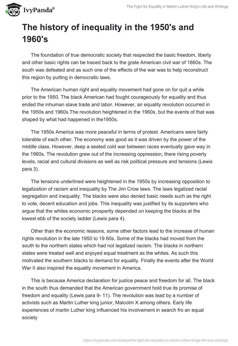 The Fight for Equality in Martin Luther King's Life and Writings. Page 2