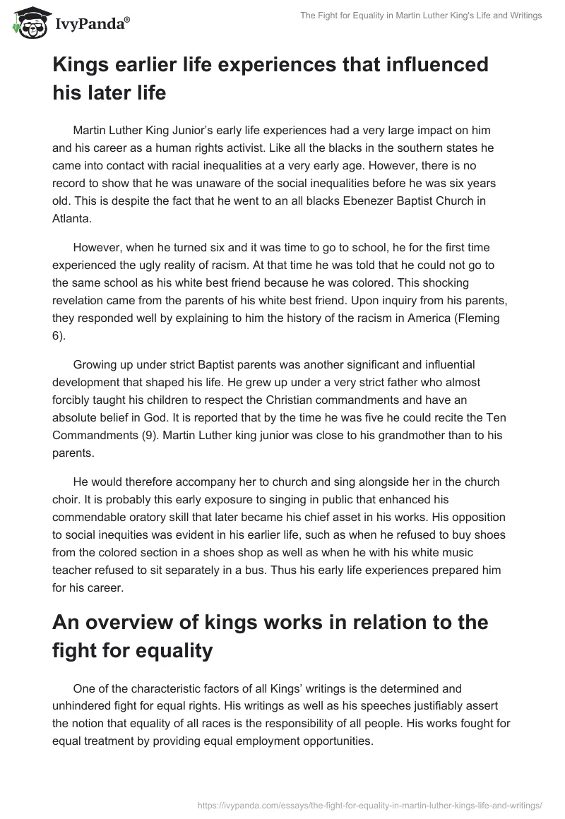 The Fight for Equality in Martin Luther King's Life and Writings. Page 3