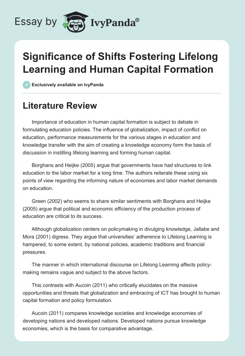 Significance of Shifts Fostering Lifelong Learning and Human Capital Formation. Page 1