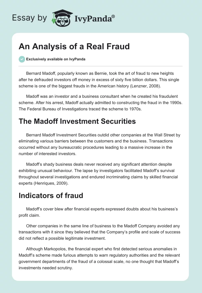 An Analysis of a Real Fraud. Page 1
