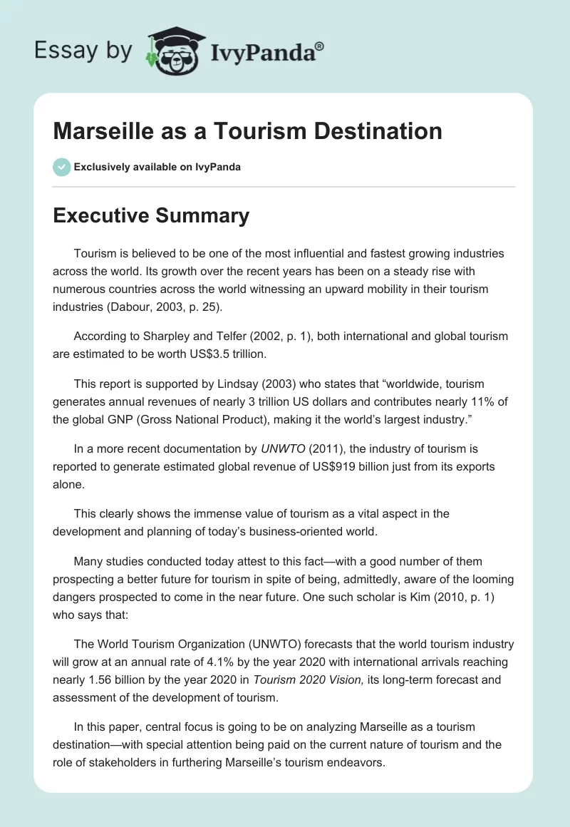 Marseille as a Tourism Destination. Page 1