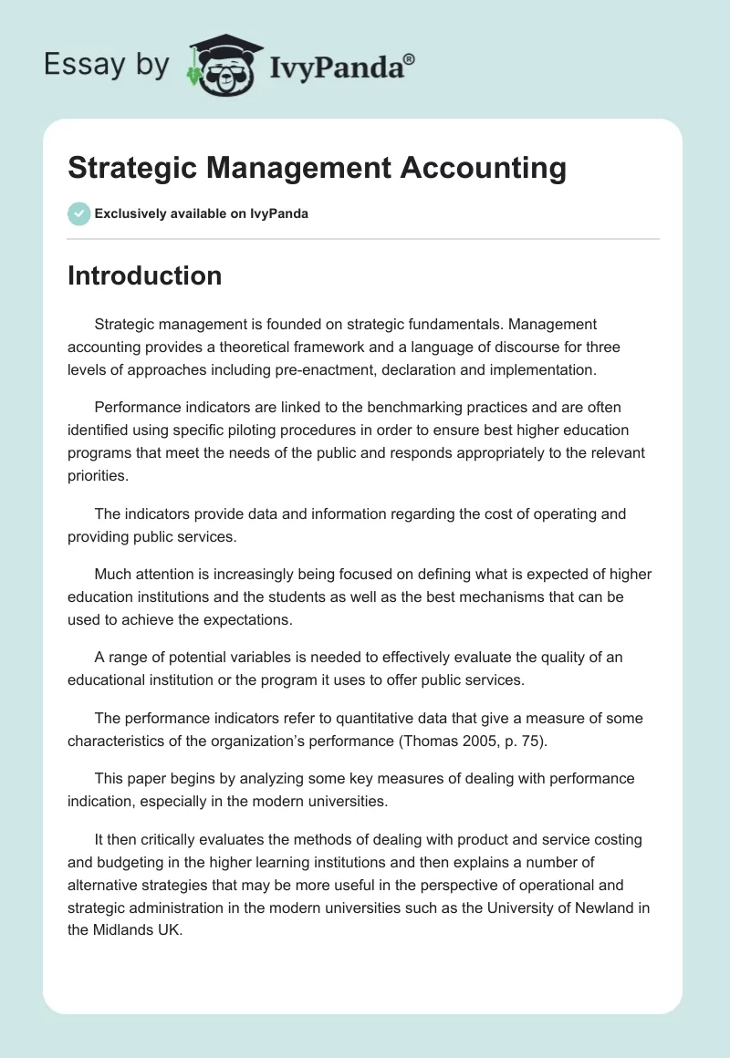 Strategic Management Accounting. Page 1