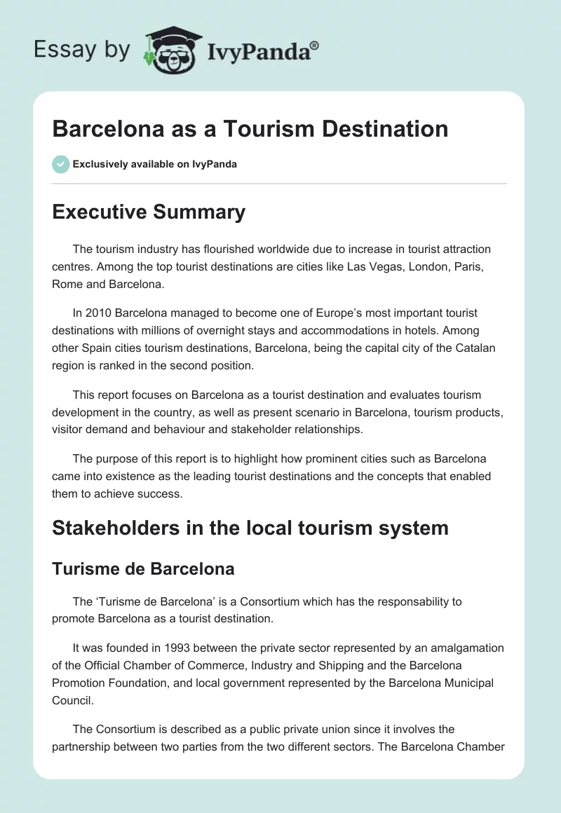 Barcelona as a Tourism Destination. Page 1