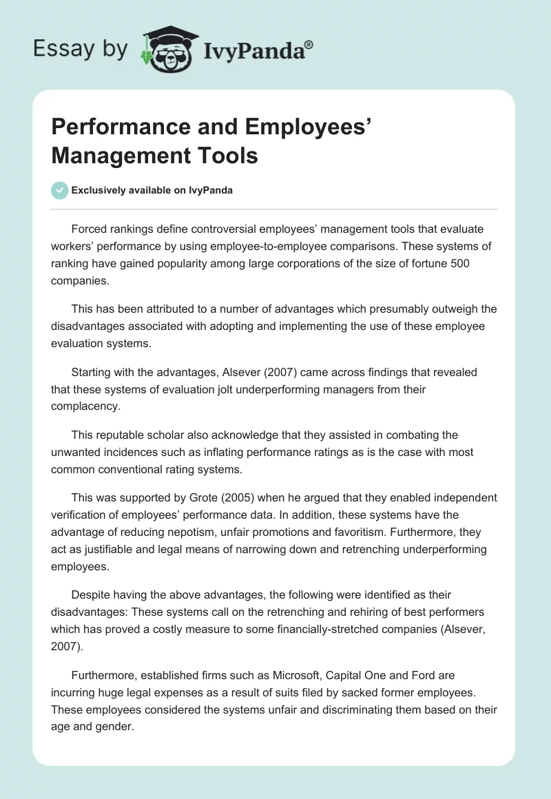Performance and Employees’ Management Tools. Page 1