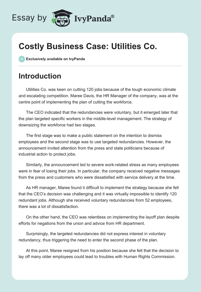 Costly Business Case: Utilities Co.. Page 1
