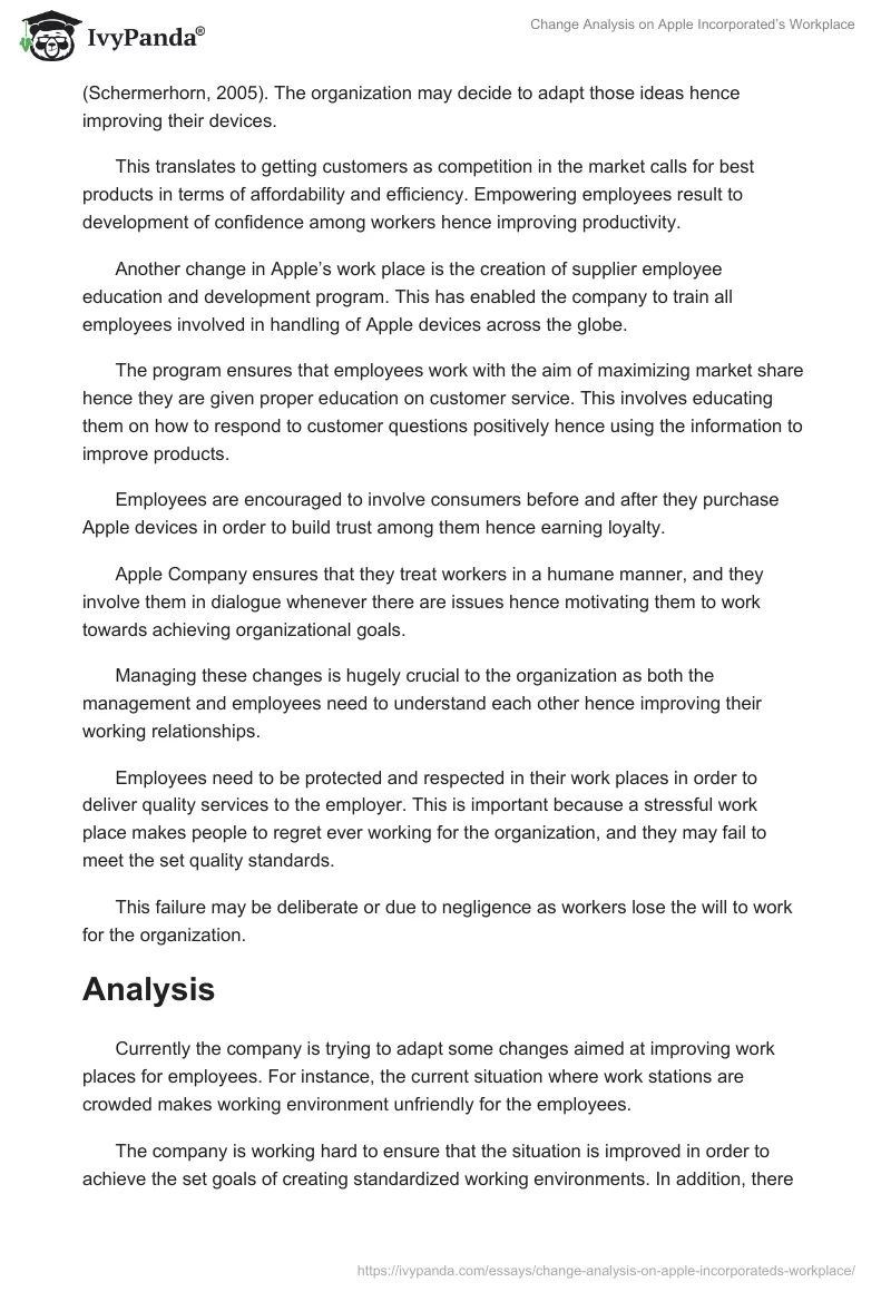 Change Analysis on Apple Incorporated’s Workplace. Page 4