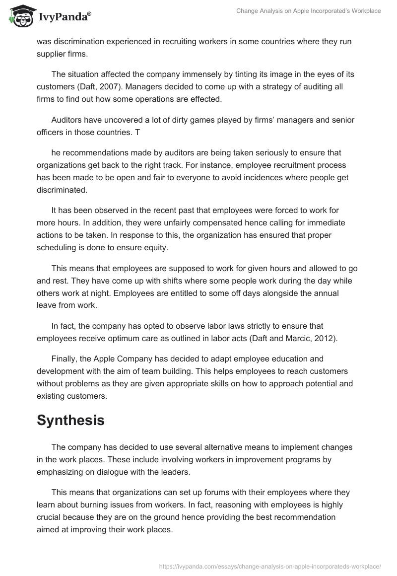 Change Analysis on Apple Incorporated’s Workplace. Page 5