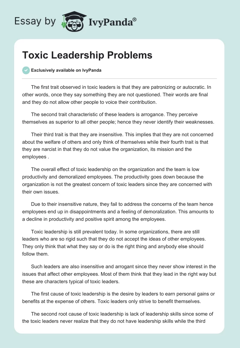 Toxic Leadership Problems. Page 1