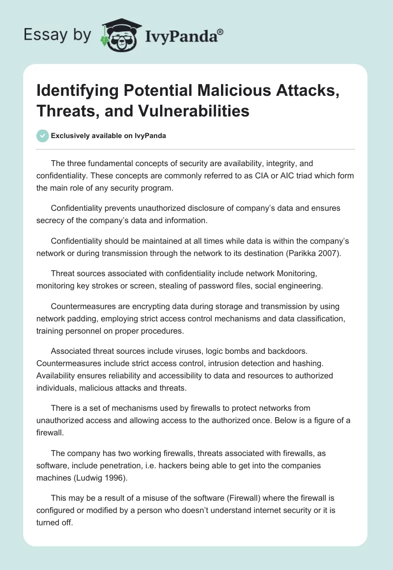 Identifying Potential Malicious Attacks, Threats, and Vulnerabilities. Page 1