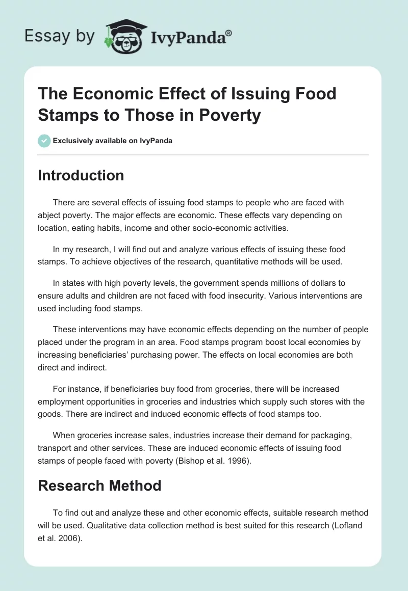 The Economic Effect of Issuing Food Stamps to Those in Poverty. Page 1