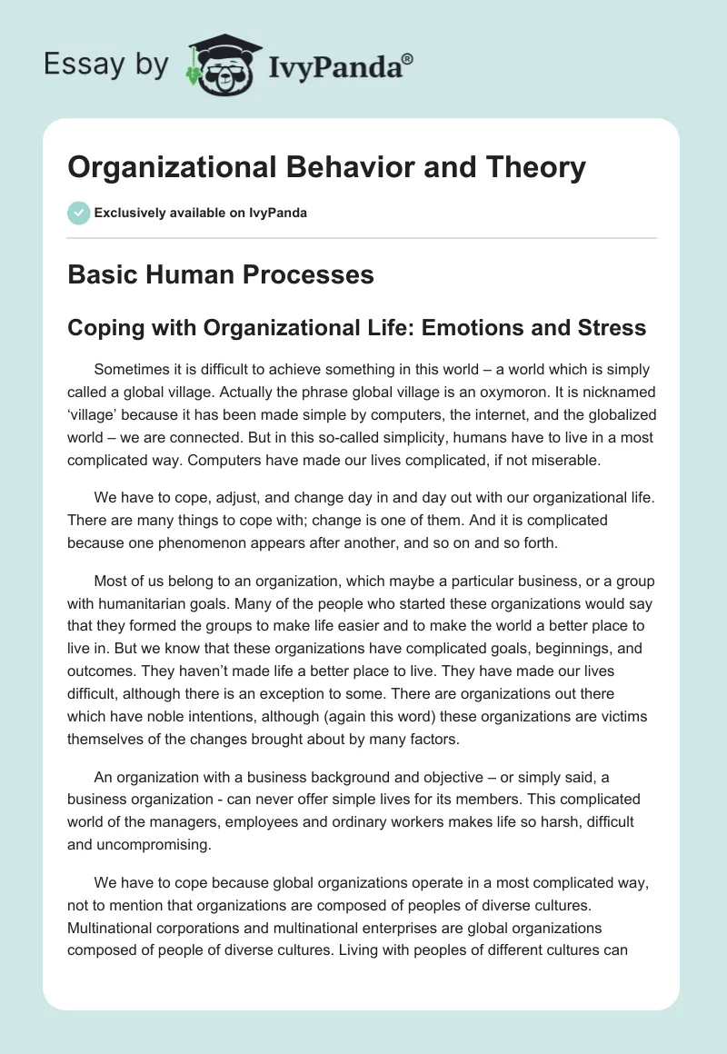 Organizational Behavior and Theory. Page 1