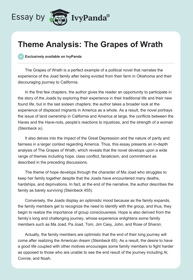 Theme Analysis: The Grapes of Wrath. Page 1