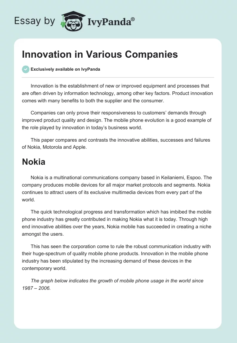Innovation in Various Companies. Page 1