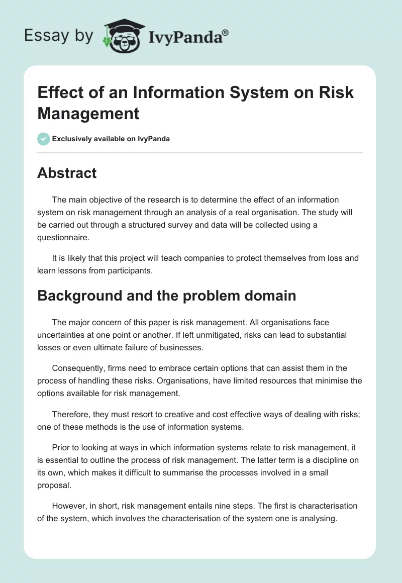 Effect of an Information System on Risk Management. Page 1
