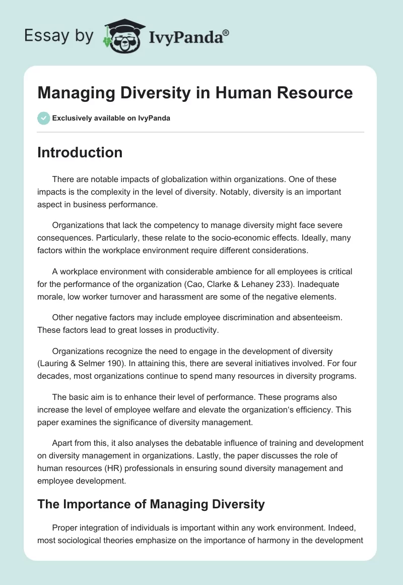 Managing Diversity in Human Resource. Page 1