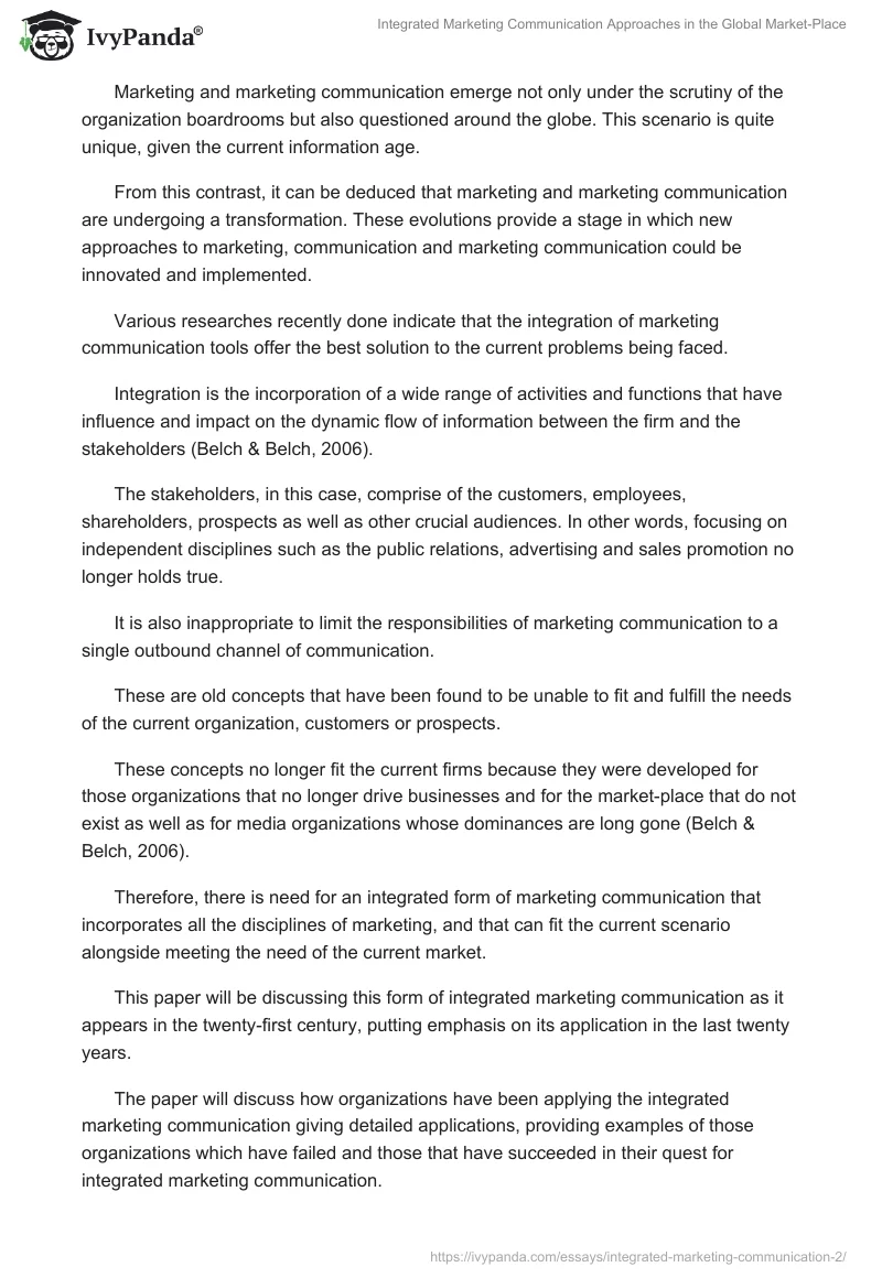 Integrated Marketing Communication Approaches in the Global Market Place. Page 2