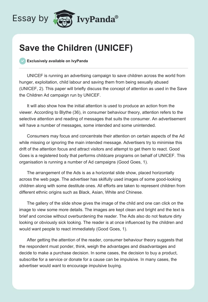 Save the Children (UNICEF). Page 1