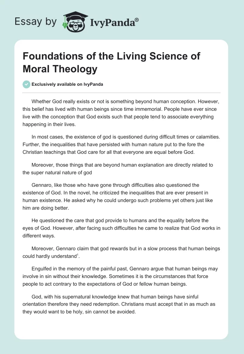 Foundations of the Living Science of Moral Theology. Page 1