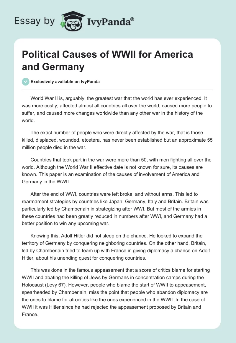 Political Causes of WWII for America and Germany. Page 1