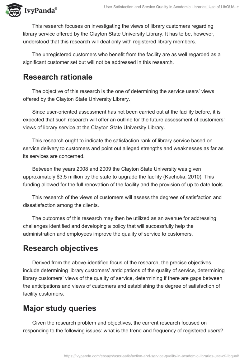 User Satisfaction and Service Quality in Academic Libraries: Use of LibQUAL+. Page 4